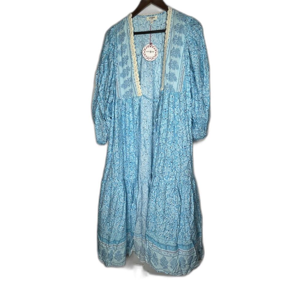 UMGEE NWT Boutique Boho Blue Kimono Jacket Stevie Nicks Gypsy Festival S M L - Picture 2 of 10